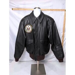 US Wings A-2 Leather Flight Jacket Brown Dept of State Patch Mens Large USA Made